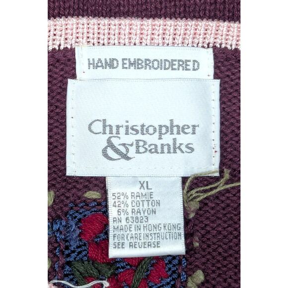 VINTAGE Christopher & Banks Sweater - Purple, Floral, Hand Embroidered, Size XL - Picture 2 of 5